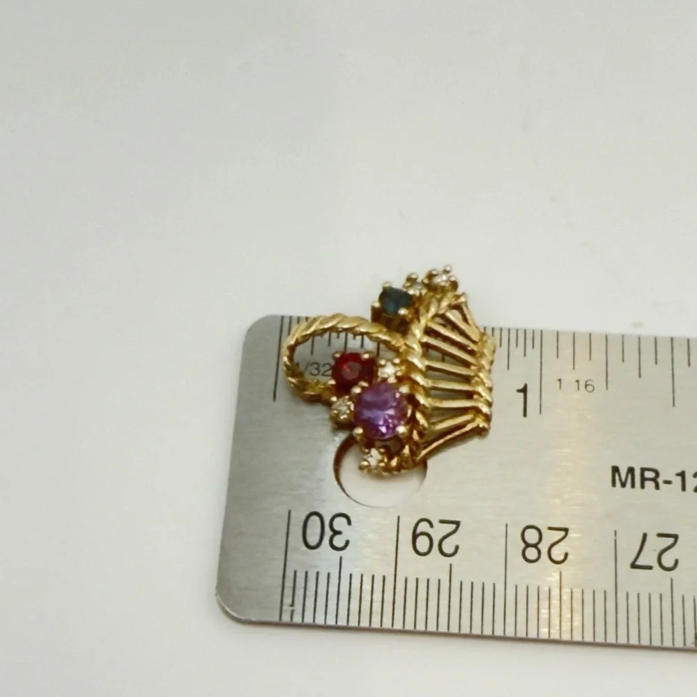 Vtg Sterling Silver Flower Basket Pendant Saphire Garment Amethyst Vermeil 925